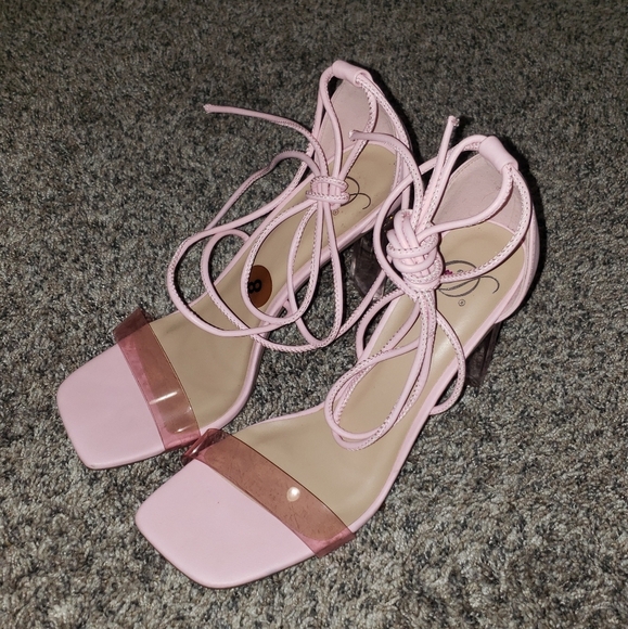 Urban Outfitters| Bubblegum Barbie Pink Heels with Ankle Wrap Straps - Picture 3 of 5
